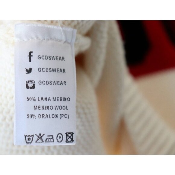 GCDS Unisex Large Ivory Off-White Band Sweatshirt Logo Stripe Knit Sweater $560 - Picture 9 of 11